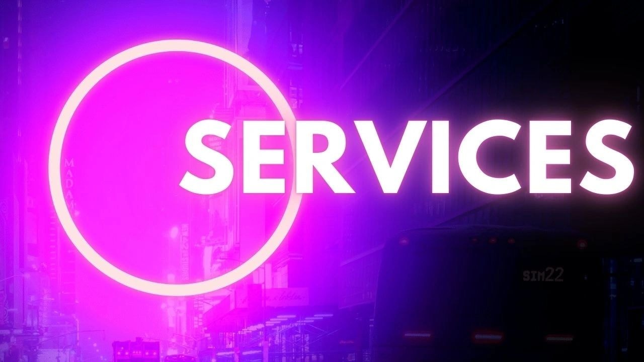 Services neon sign magenta cyberpunk